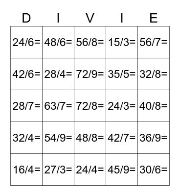 DIVISION BINGO Card