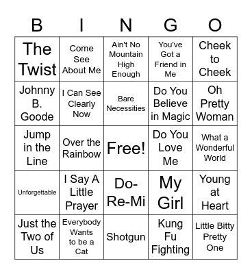 Musical Bingo Card