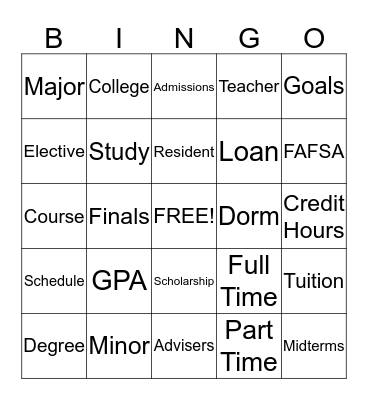 College Bingo Card