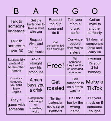 Bargo Bingo Card