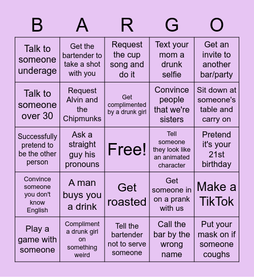 Bargo Bingo Card