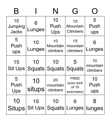 FITNESS BINGO #2 Bingo Card