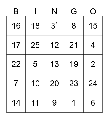 Back to Numbers Bingo Card