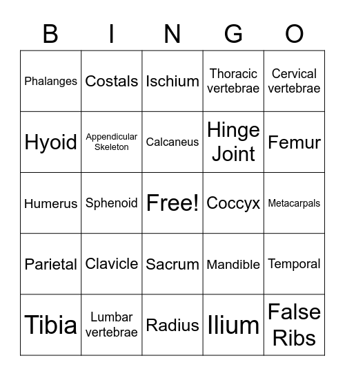 2021 Skeletal Review Bingo Card