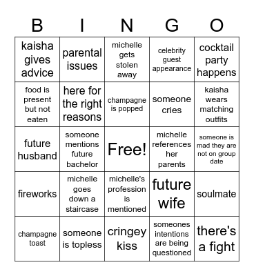 bachelor Bingo Card