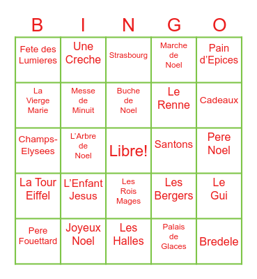 Virtual French Christmas Bingo Card