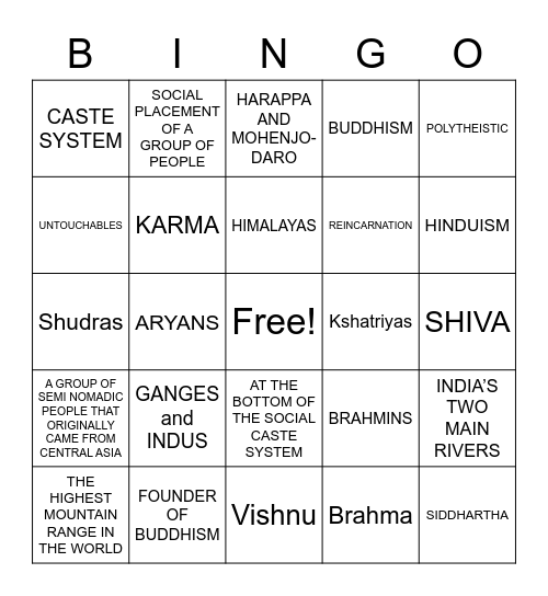 ANCIENT INDIA Bingo Card