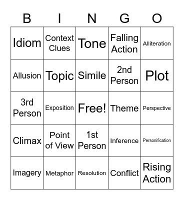 Vocabulary Bingo Card