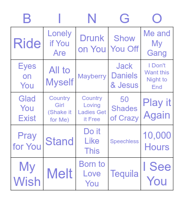 Country Songs Bachelorette Party Bingo Card