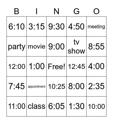 Venture's Unit 6 Time & Vocab. Bingo Card