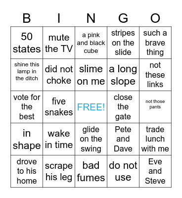 Silent e words Bingo Card