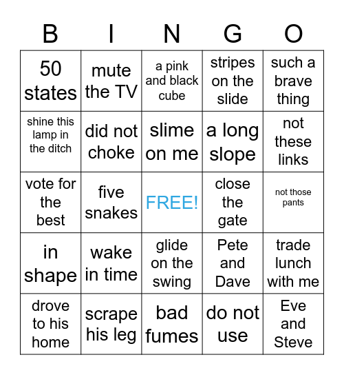 Silent e words Bingo Card
