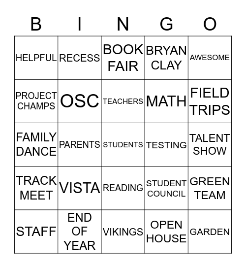 VISTA BINGO Card