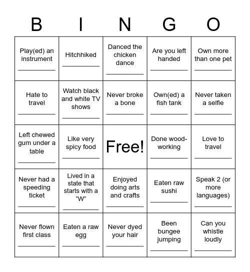 Get To Know You - HAVE/DO YOU?... Bingo Card