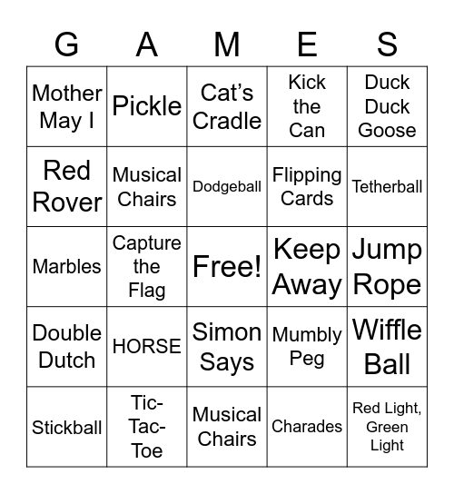 Childhood Games Bingo Card