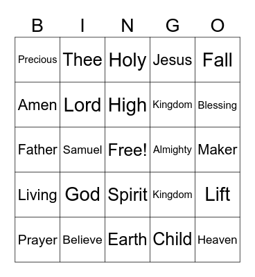 November 14 Worship Words Bingo (Listen for words during worship and mark them when you hear them)  Just for fun - no prizes Bingo Card