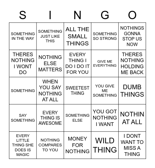 704 ANYTHING, EVERYTHING, SOMETHING & NOTHING Bingo Card