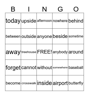 Compound WordBingo Card