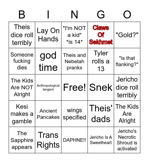 Ancient Furry Bingo Card