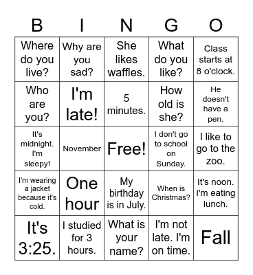 Untitled Bingo Card