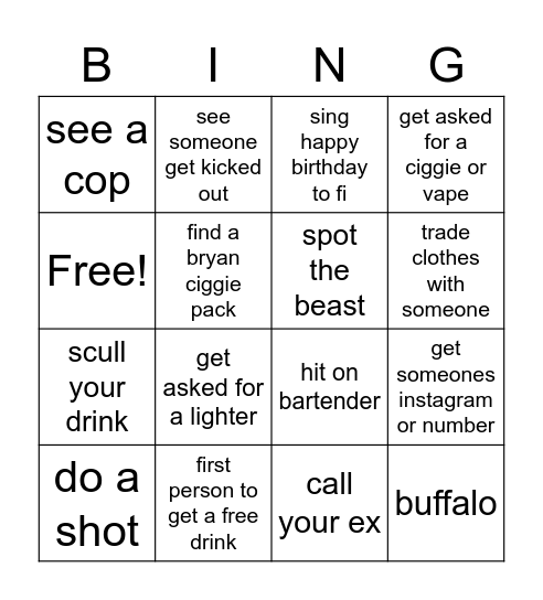 fiona is 21 Bingo Card