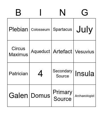 Ancient Rome Bingo Card