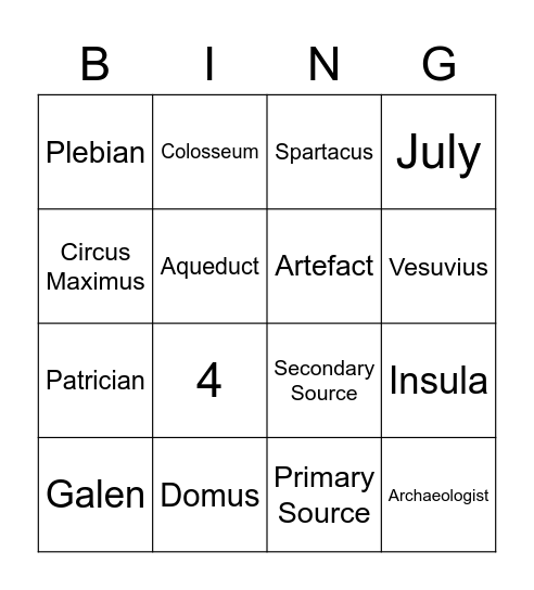 Ancient Rome Bingo Card