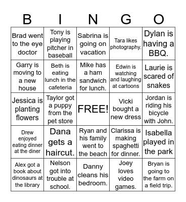 Main Idea Bingo Card