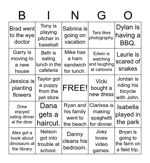 Main Idea Bingo Card