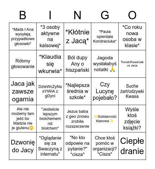 Kalsa E Bingo Card