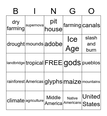 Ancient America Bingo Card