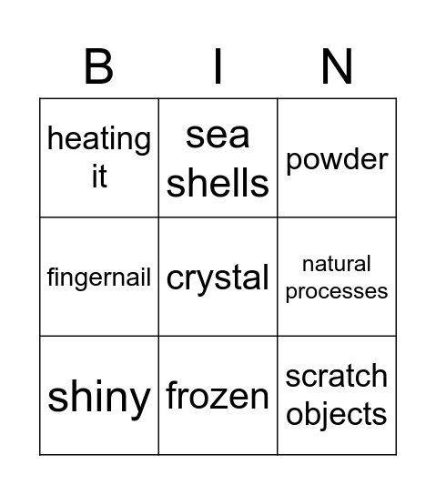 Minerals Bingo Card