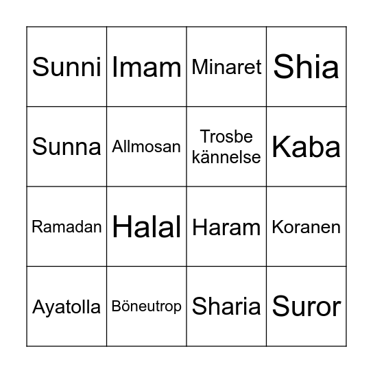 ISLAM Bingo Card