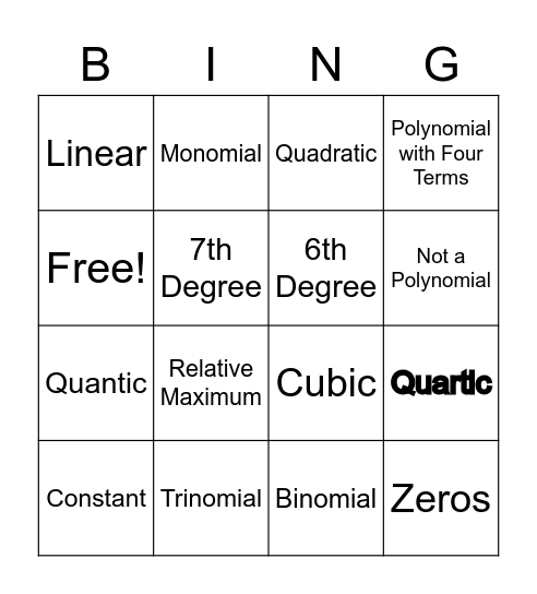Polynomial Bing! OHHH! Bingo Card