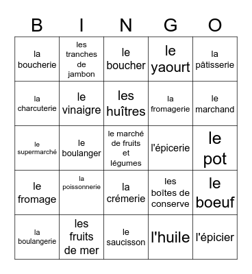 F2 - les petits magasins et les produits Bingo Card