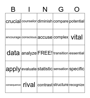 Vocabulary Bingo Card