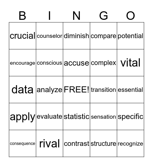 Vocabulary Bingo Card