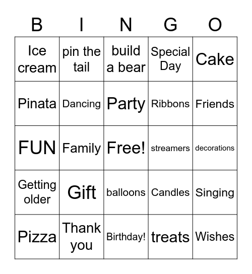 Birthday Bingo Card
