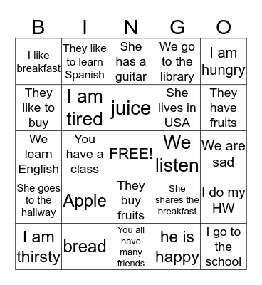 Review final exam Bingo Card