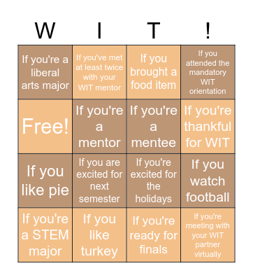 WIT Thanksgiving Bingo Card