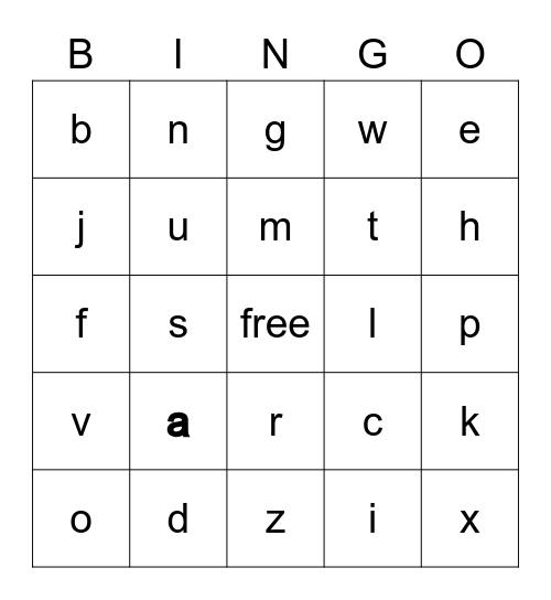 Alphabet Bingo Card