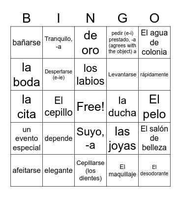 Vocabulary Bingo Card