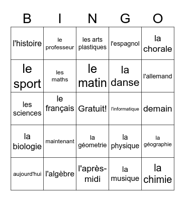 Mon année scolaire 2021 Bingo Card