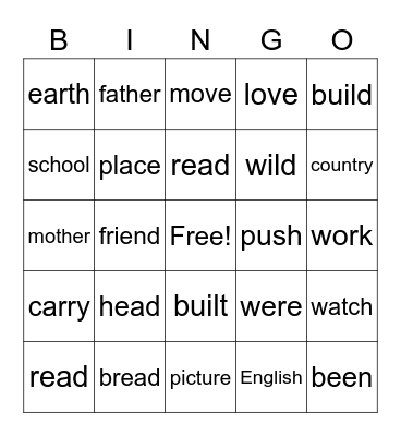 Plus 25-29 old Bingo Card