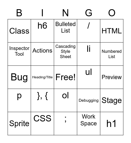 Tech Bingo Card