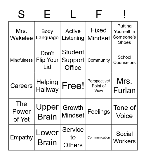 Social Emotional Learning with Friends Bingo Card