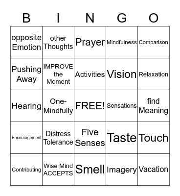 DBT Bingo Card