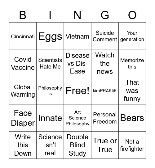 Use Your Innate Intelligence Bingo Card