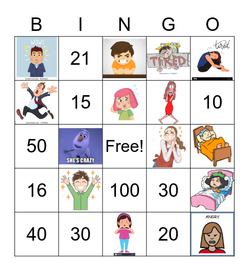 Les émotions ( she and he ) Bingo Card