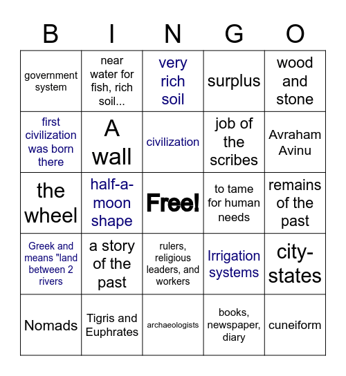 History Review- Unit #1 Bingo Card